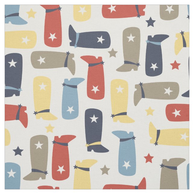 Cute Cowboy Boots and Stars Fabric Tyg (Provkarta)