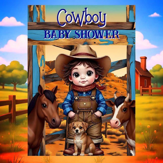 Cute Cowboy Boy Baby Shower Horse Cow dog Inbjudningar (Skapare uppladdad)