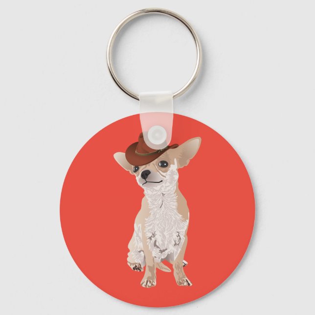 Cute Cowboy Chihuahua Hund Keychain Nyckelring (Framsida)