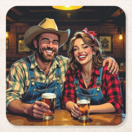 Cute Cowboy Country and Western Bar Couple Underlägg Papper Kvadrat