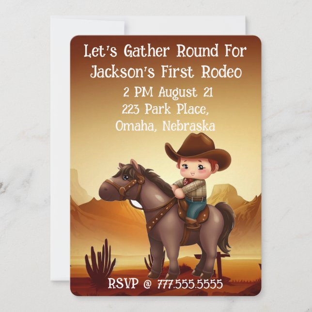 Cute Cowboy First Rodeo Birthday Inbjudningar (Framsida)