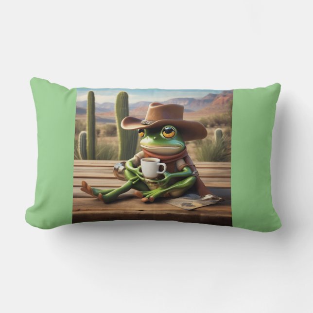 Cute Cowboy Frog Enjoy Hans Coffee Dekorativ kudde (Framsida)