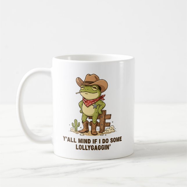 Cute Cowboy Frog Lollygaggin' Western Frog Humor Kaffemugg (Vänster)