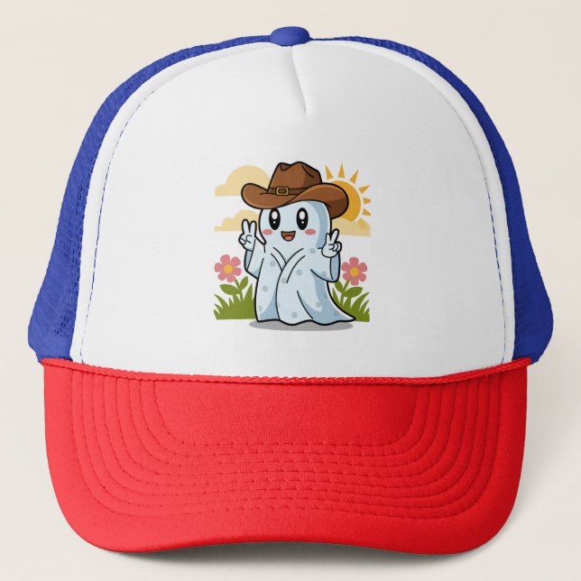 Cute Cowboy Ghost för Halloween Roligt Dekoration Keps (Framsida)