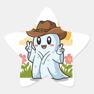 Cute Cowboy Ghost för Halloween Roligt Dekoration Stjärnformat Klistermärke