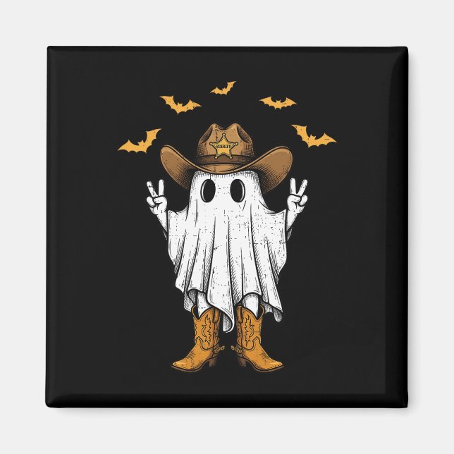Cute Cowboy Ghost sheriff Peace Funny Halloween me Magnet (Framsidan)