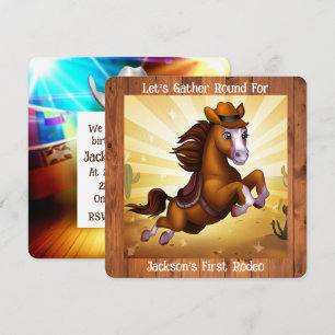 Cute Cowboy Horse First Rodeo Birthday Inbjudningar