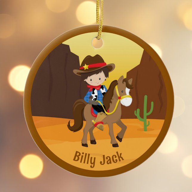 Cute Cowboy Kids Namn Personlig jul Julgransprydnad Keramik (Skapare uppladdad)