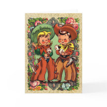 Cute Cowboy och Cowgirl Birthday Card