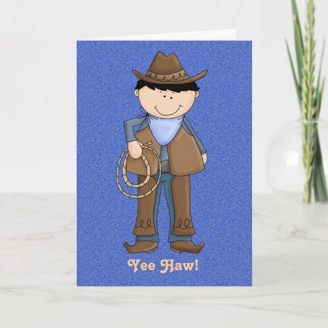 Cute Cowboy på Denim-födelsedagskort Kort (Framsida)