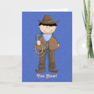Cute Cowboy på Denim-födelsedagskort Kort