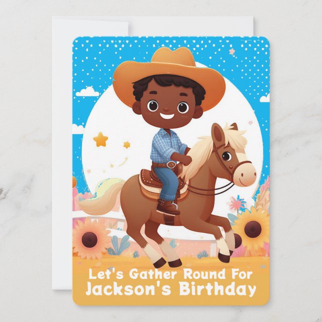 Cute Cowboy Riding Horse Birthday Inbjudningar (Framsida)