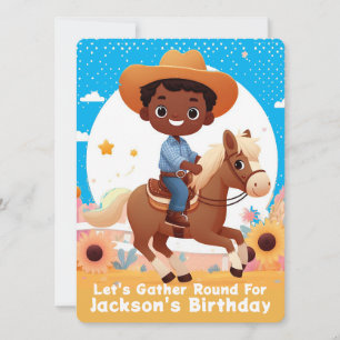 Cute Cowboy Riding Horse Birthday Inbjudningar