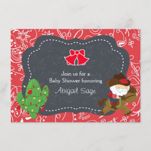 Cute Cowboy Santa and Horse Helgdag Baby Shower Inbjudningar
