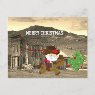 Cute Cowboy Santa Riding Horse Western jul Helg Vykort