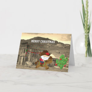 Cute Cowboy Santa Riding Horse Western jul Helgkort