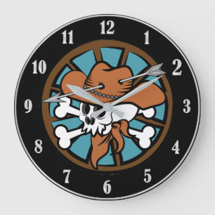 Cute Cowboy Skull och Crossbone Stor Klocka