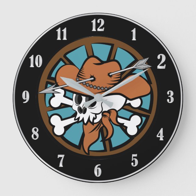 Cute Cowboy Skull och Crossbone Stor Klocka (Framsida)