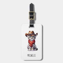 Cute Cowboy Snö Leopard Namn Bagagebricka