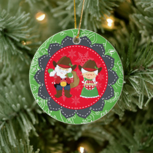 Cute Cowboytomten och Clause 1:a jul Julgransprydnad Keramik