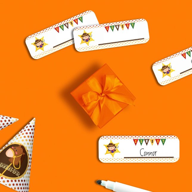 Cute cowboyvilda western namnbricka (Cowboys on the loose)