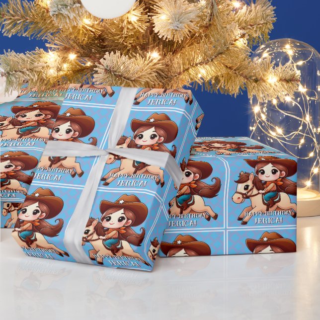 Cute Cowgirl and Horse Western Birthday Presentpapper (Helgdagar)