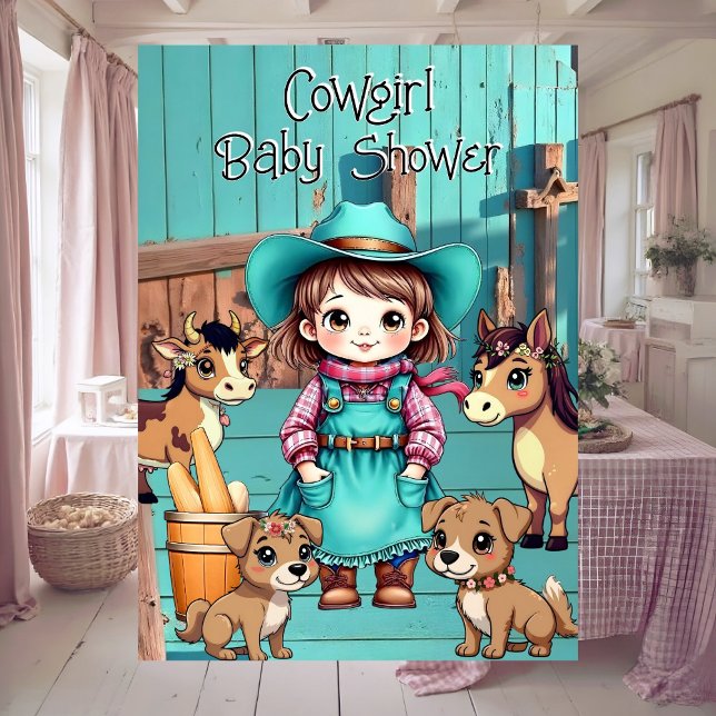 Cute Cowgirl Baby Shower Teal Pink Pets Inbjudningar (Skapare uppladdad)