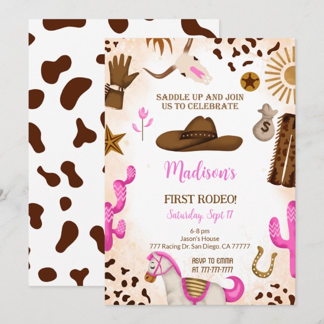 Cute Cowgirl Birthday-inbjudan Inbjudningar (Fram/baksida)
