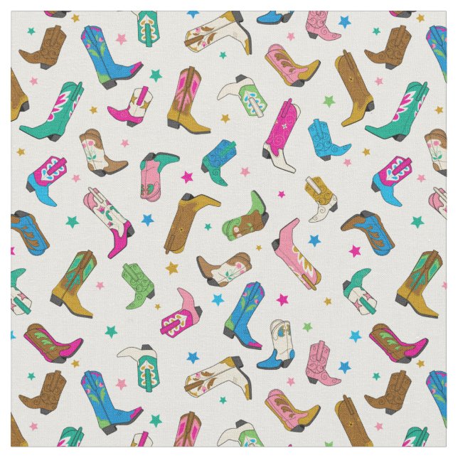 Cute Cowgirl Boot Fabric Tyg (Närbild)
