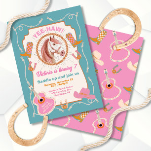 Cute Cowgirl Mod Horse Western Birthday Inbjudningar