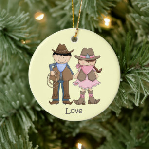 Cute Cowgirl och Cowboy Kärlek Ornament