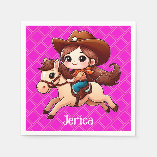 Cute Cowgirl och Horse Western Rosa Pappersservett (Framsidan)