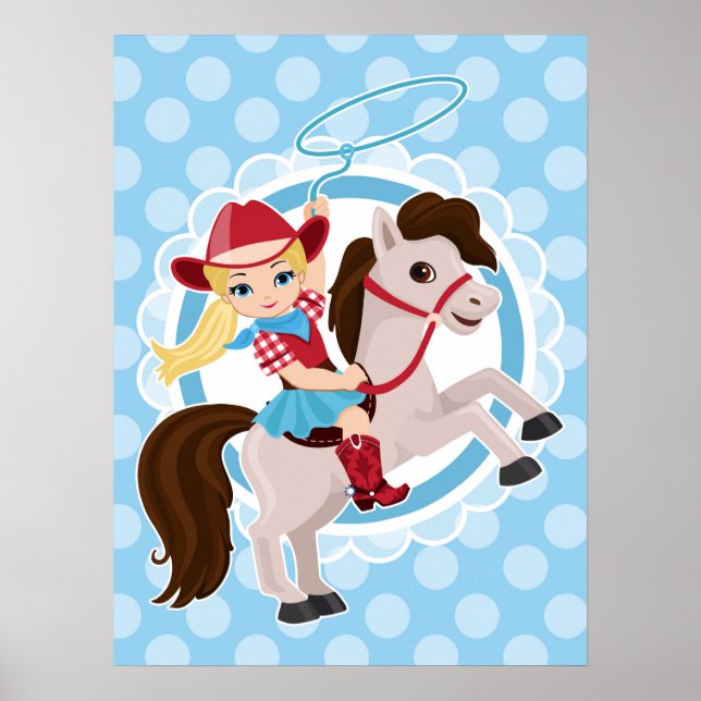 Cute Cowgirl on Horse - Rodeo Blonde Poster (Framsidan)
