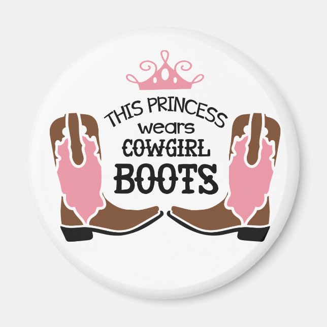 Cute Cowgirl Princess Cowboy Boots Horse Westernar Magnet (Framsidan)