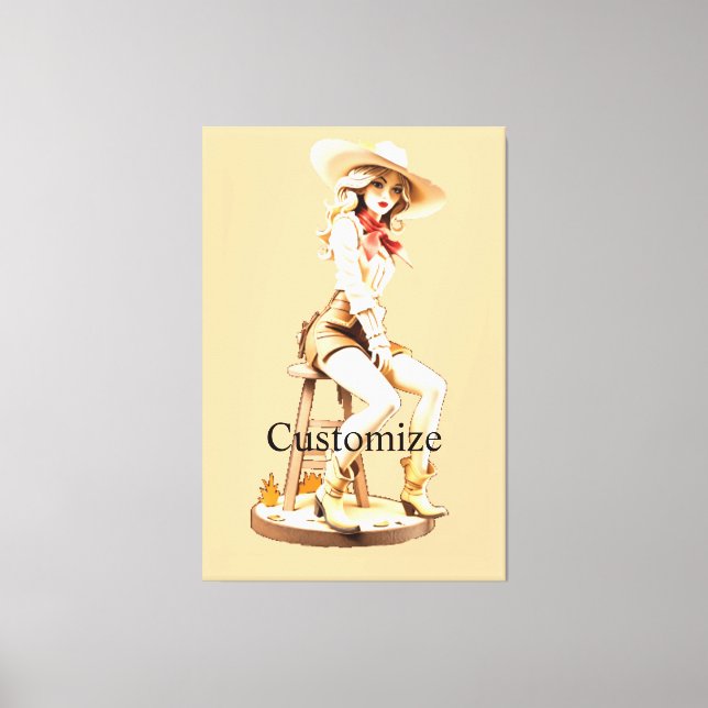 Cute Cowgirl Sitting Thunder_Cove Canvastryck (Framsida)