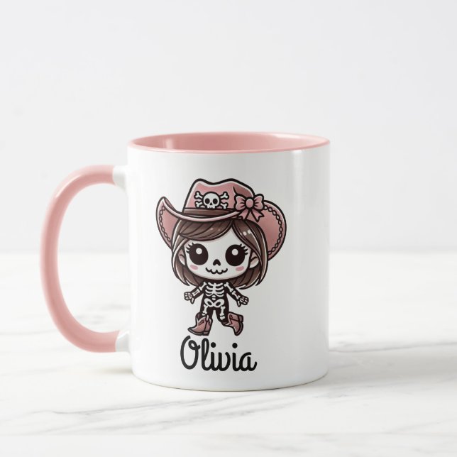 Cute, Cowgirl Skeleton, eget namn, Halloween Mugg (Vänster)