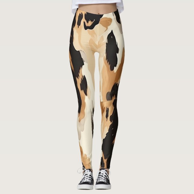 Cute Cowhide Mönster Leggings (Framsida)