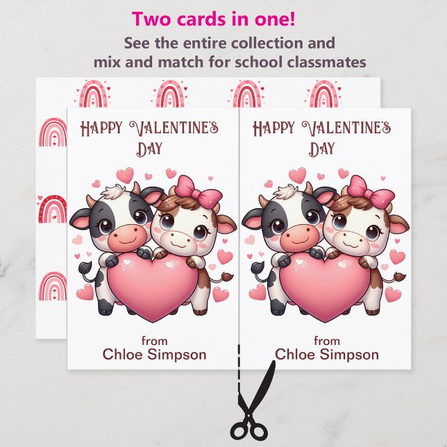 Cute Cows Barn Valentine Party Classroom Card Vykort (Skapare uppladdad)