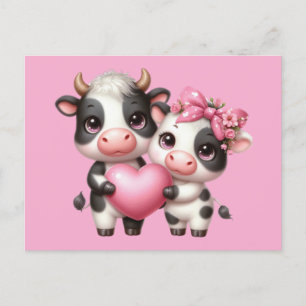 Cute Cows Rosa Heart Vykort