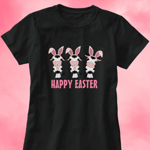 Cute Cows under Rosa Bunny Rabbit Öron Påsk T Shirt