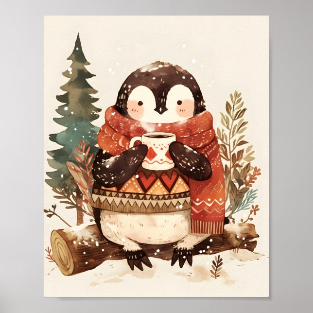 Cute Cozy Penguin Winter Nursery Wall Art Print  Poster (Framsidan)