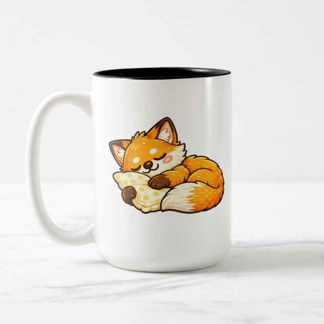 Cute Cozy Sleeping Fox Två-Tonad Mugg (Vänster)