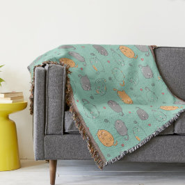Cute & Cozy Sleepy Cat Dreams Pattern Filt