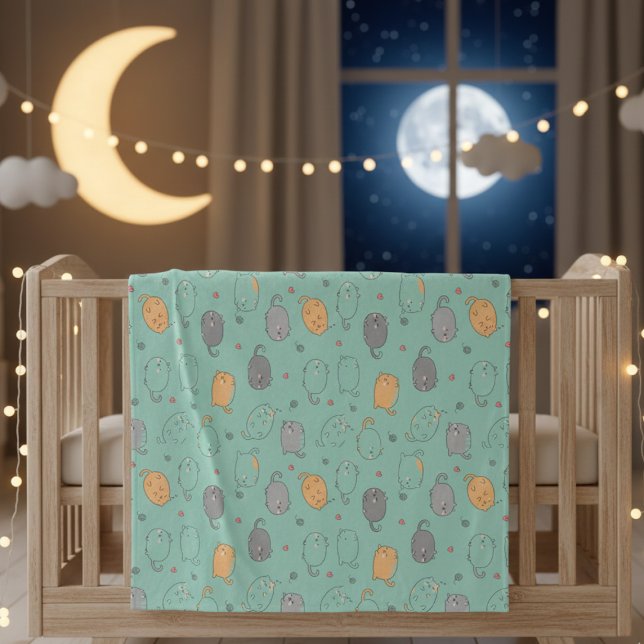 Cute & Cozy Sleepy Cat Dreams Pattern Fleecefilt (Skapare uppladdad)