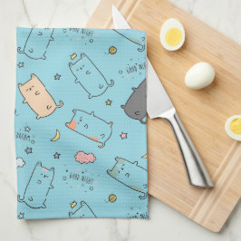Cute & Cozy Sleepy Cat Dreams Pattern Kökshandduk