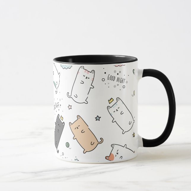Cute & Cozy Sleepy Cat Dreams Pattern Mugg (Höger)