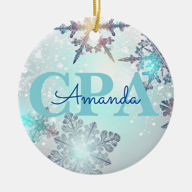 Cute CPA Ice Blue Snowflake Personlig Namn Julgransprydnad Keramik (Framsidan)