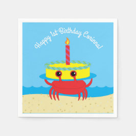 Cute Crab Beach 1:a födelsedag Party Pappersservett