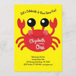 Cute Crab Beach Kids 1:a födelsedag Party Inbjudningar