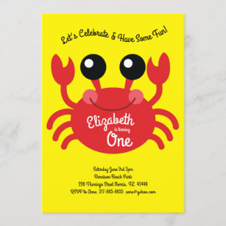 Cute Crab Beach Kids 1:a födelsedag Party Inbjudningar